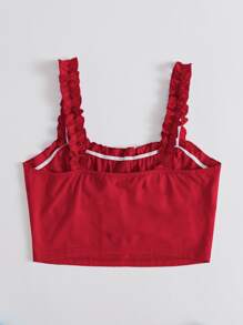 Muchica Frill Trim Tie Front Ruched Bust Top - Red - View 2