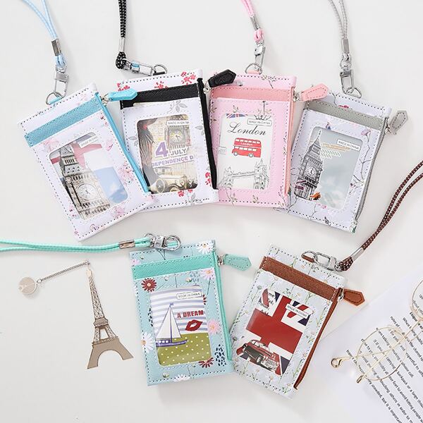 

1pc Random Pattern Lanyard Card Holder, Multicolor