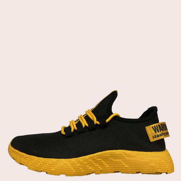 

Men Lace Up Decor Knit Sneakers, Black
