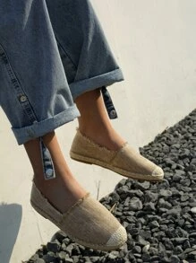 Zapatillas alpargata con estampado de lino - Caqui - Ver 1