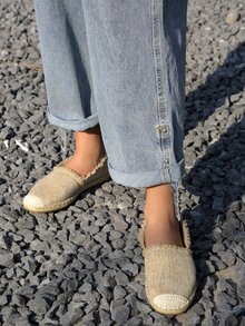 Zapatillas alpargata con estampado de lino - Caqui - Ver 3