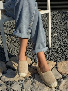 Zapatillas alpargata con estampado de lino - Caqui - Ver 4