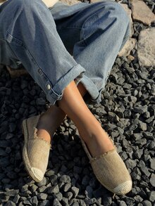 Zapatillas alpargata con estampado de lino - Caqui - Ver 5