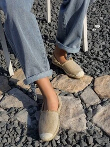 Zapatillas alpargata con estampado de lino - Caqui - Ver 6