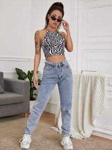 Muchica Ren lưng ngựa vằn sọc ngắn cổ tròn - Đen và trắng - Xem 5