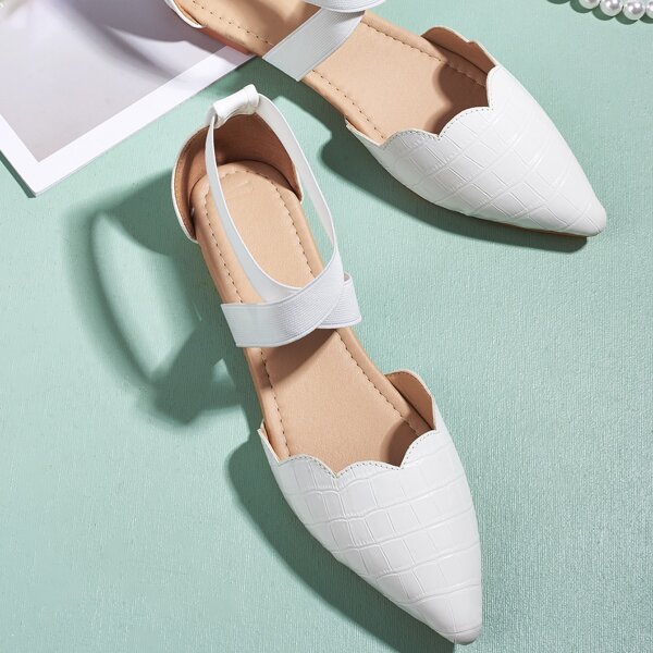 

Croc Embossed Ankle Strap Flats, White