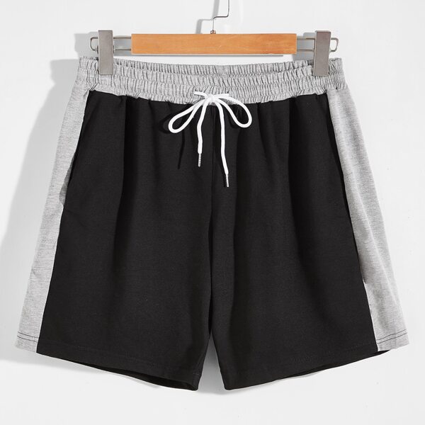 

Men Letter Graphic Contrast Sideseam Drawstring Shorts, Black