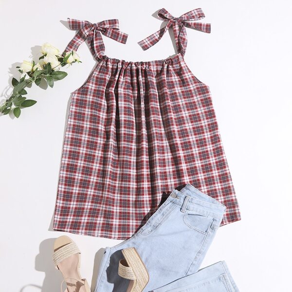 

Plus Knot-straps Plaid Cami Top, Multicolor