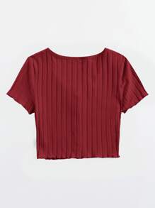 SHEIN Qutie Button Up Rib-knit Crop Top - Burgundy - View 2