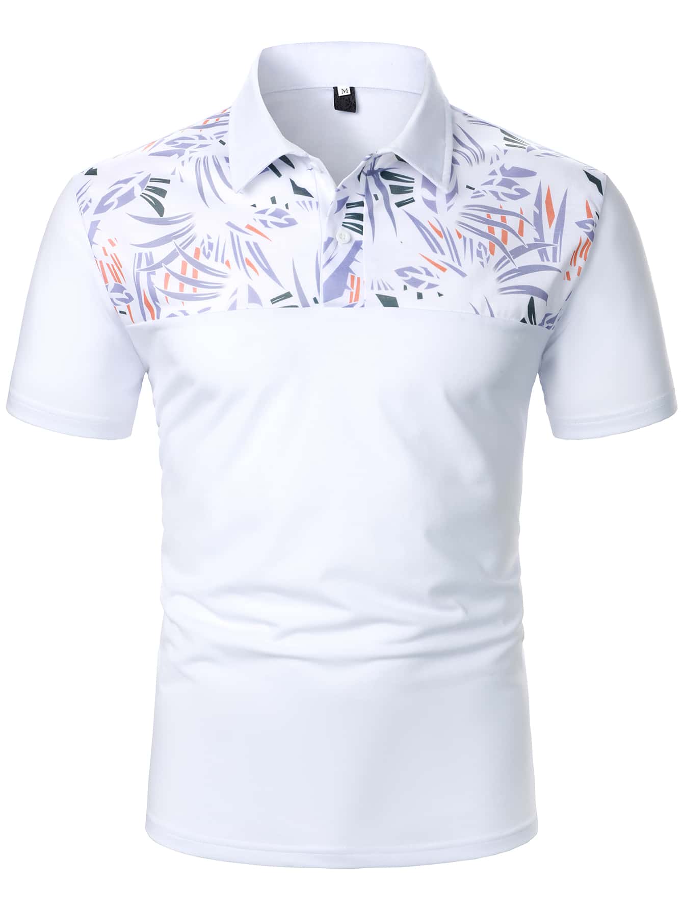 Manfinity Camisa polo con estampado de hoja - Blanco - Añade 3