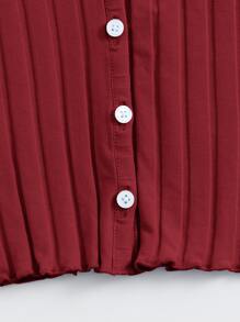 SHEIN Qutie Button Up Rib-knit Crop Top - Burgundy - View 4