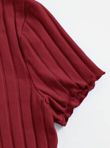 SHEIN Qutie Button Up Rib-knit Crop Top - Burgundy - View 5