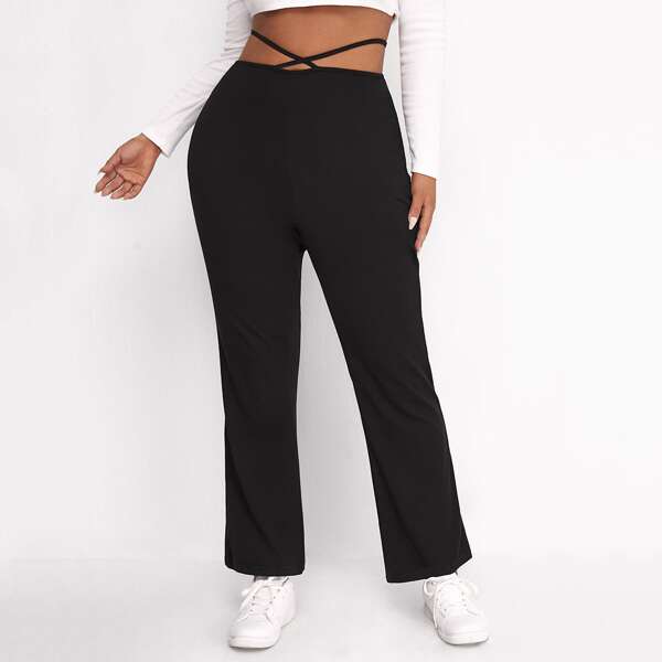 

Plus Criss Cross Flare Leg Pants, Black