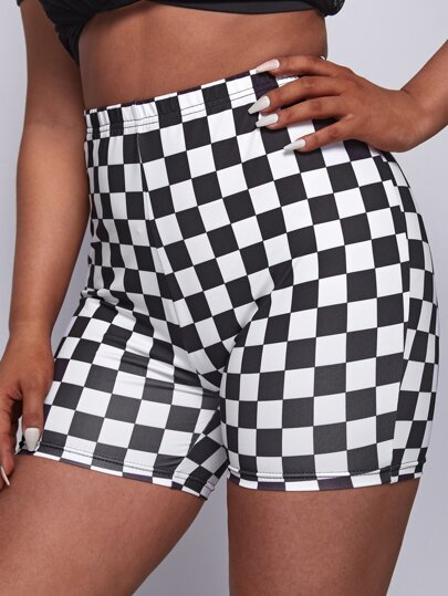 pink checkered biker shorts