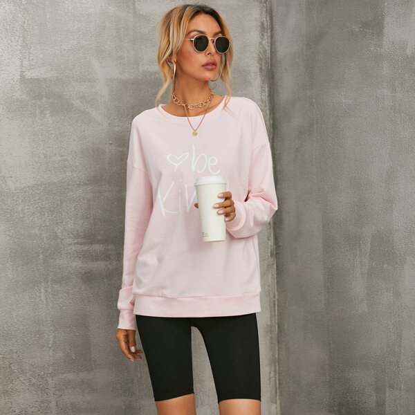 

Drop Shoulder Heart & Slogan Graphic Sweatshirt, Pink pastel