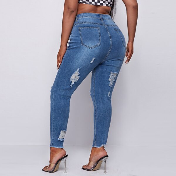 

Plus High Waist Ripped Raw Hem Skinny Jeans, Medium wash