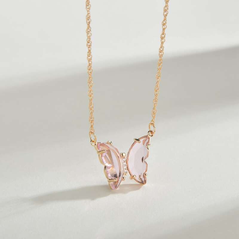 

Butterfly Charm Necklace, Pink