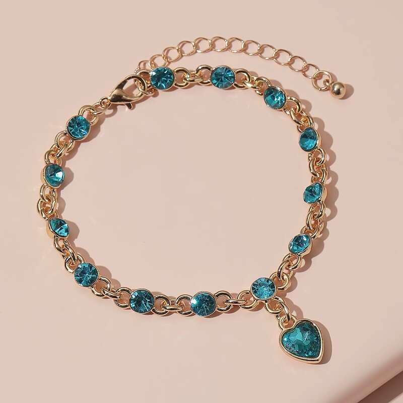 

Heart Charm Chain Bracelet, Blue