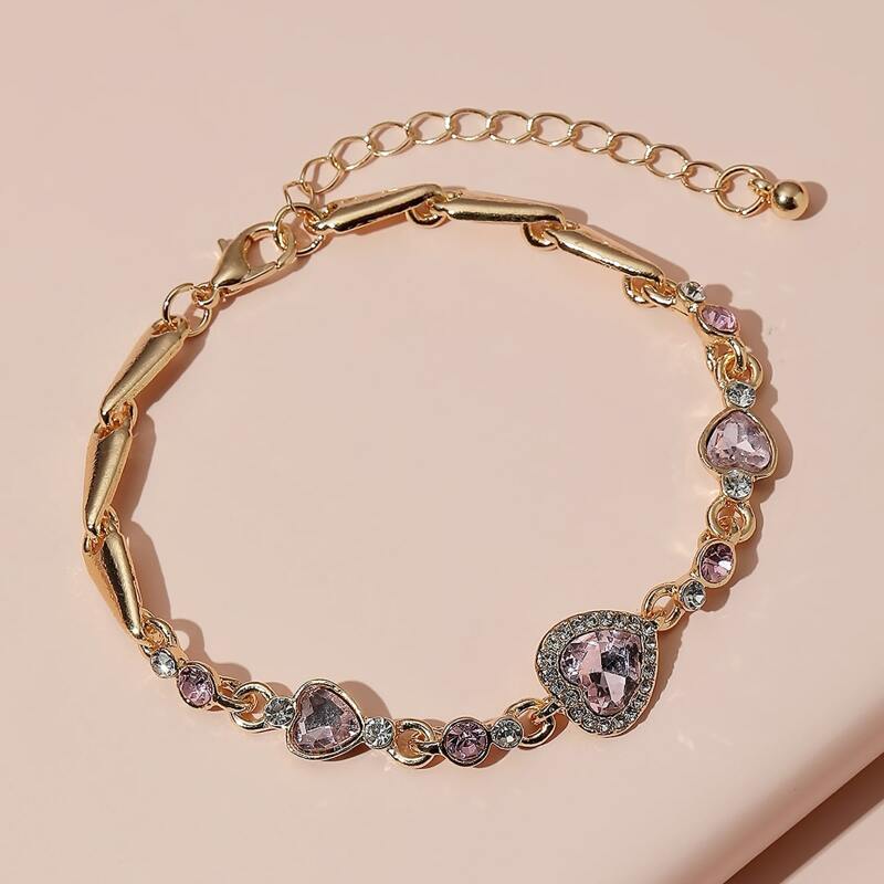 

Rhinestone Heart Chain Bracelet, Pink