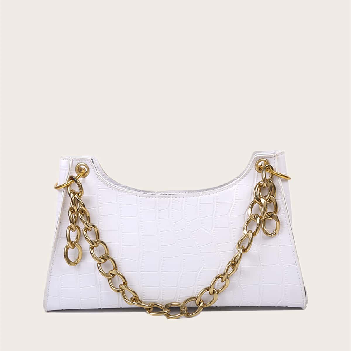 

Croc Embossed Chain Shoulder Bag, White