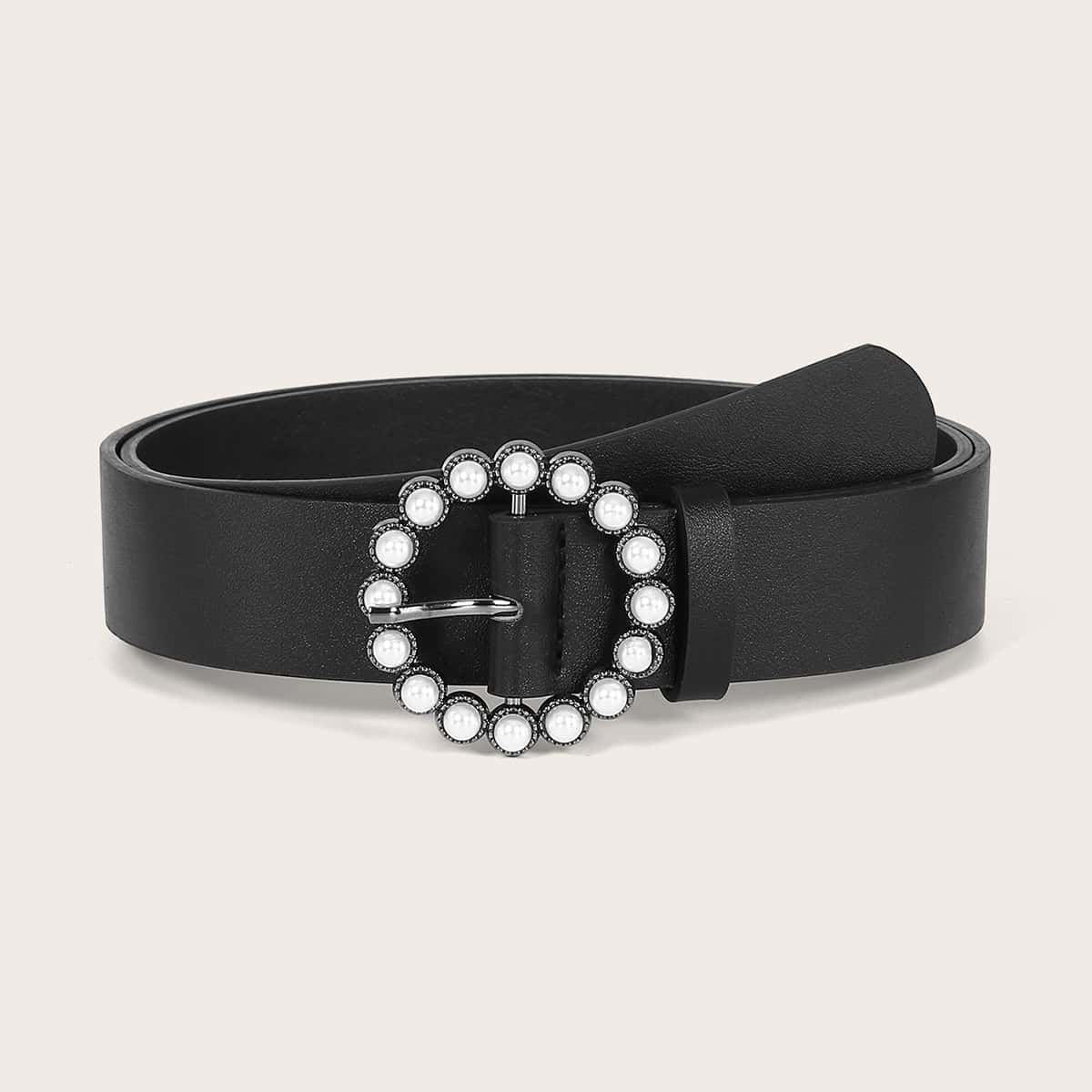 

Faux Pearl Buckle Belt, Black