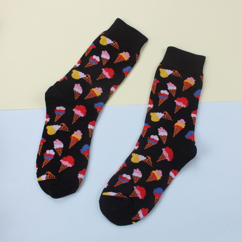 

Ice Cream Pattern Crew Socks, Black