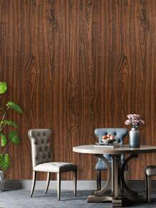 1入組簡單複古木紋牆貼、家居牆壁背景壁紙、家具翻新書桌、椅子、櫥櫃自粘紙 - 棕色 - 查看 1