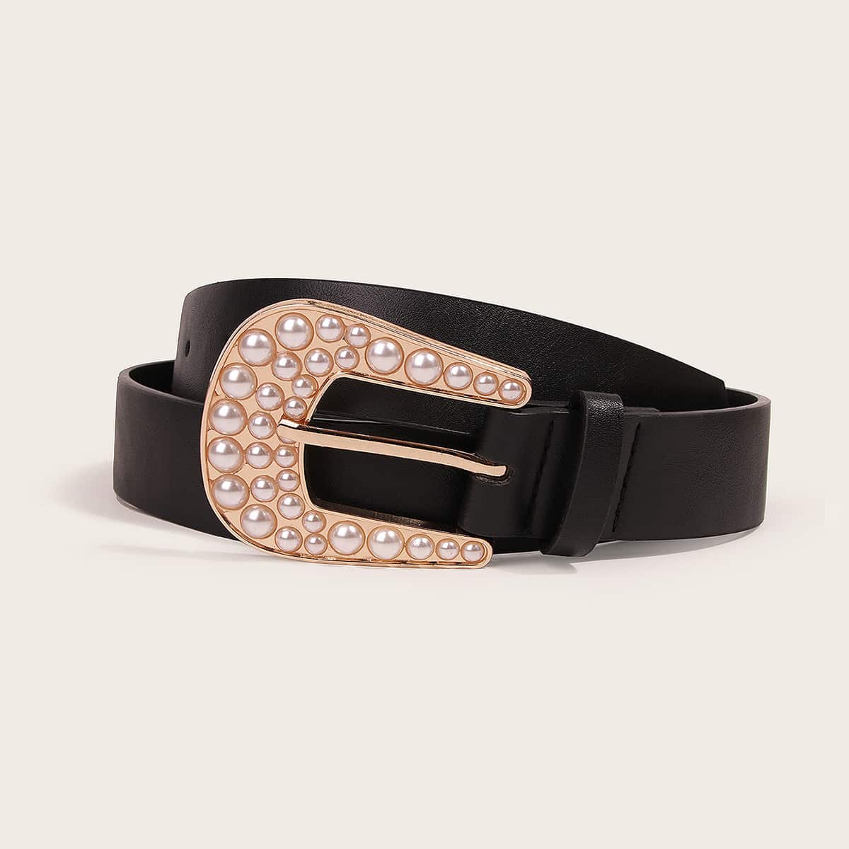 

Faux Pearl Buckle Belt, Black