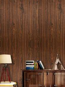 1入組簡單複古木紋牆貼、家居牆壁背景壁紙、家具翻新書桌、椅子、櫥櫃自粘紙 - 棕色 - 查看 3