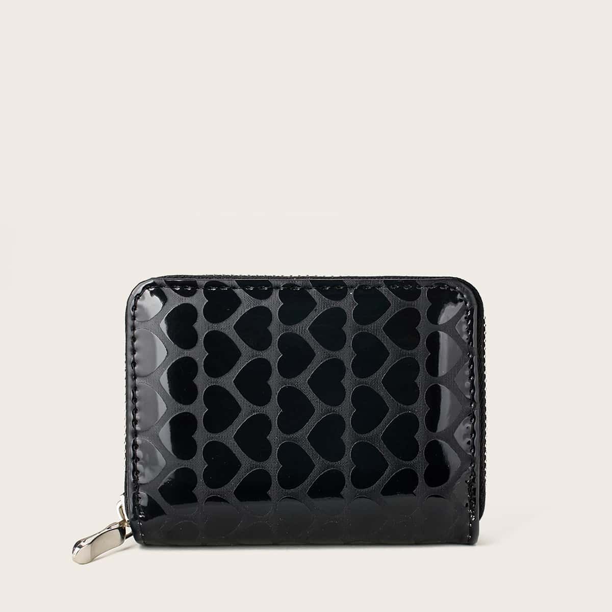

Heart Zip Around Purse, Black