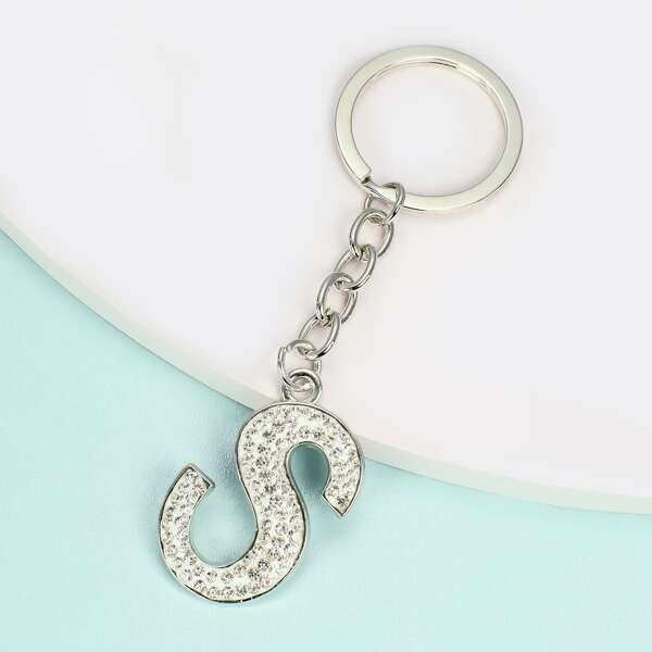 

Rhinestone Letter Charm Keychain, Silver