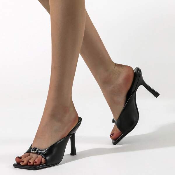 

Buckle Design Mule Sandals, Black