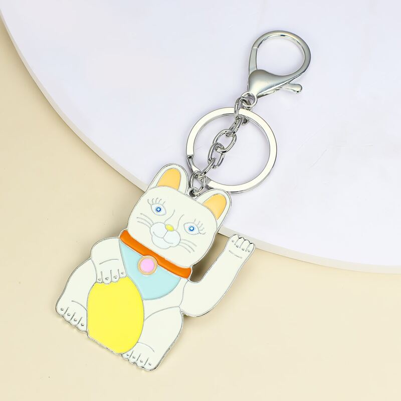 

Cartoon Cat Charm Keychain, White