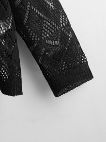 SHEIN LUNE Plus Pointelle Knit Solid Drop Shoulder Jumper - Black - View 4