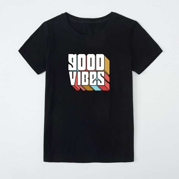 

Letter Graphic Crew Neck Tee, Black