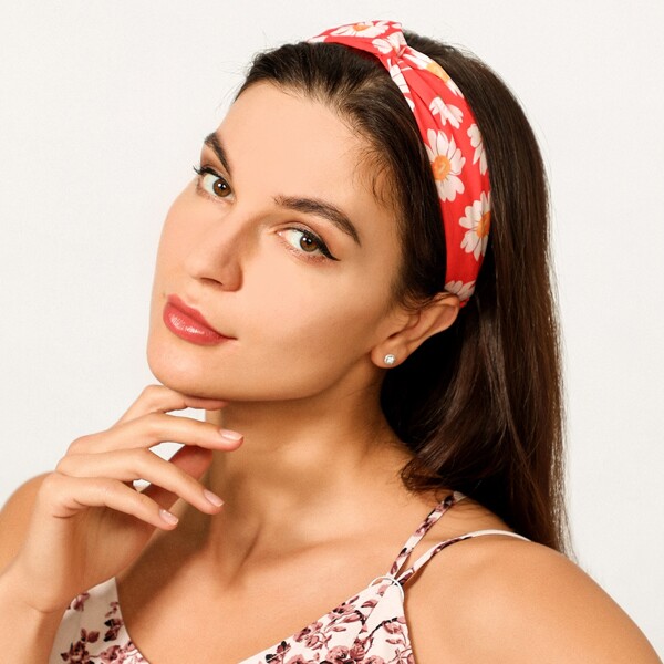 

Flower Print Headband, Red