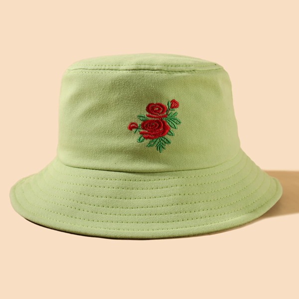 

Flower Embroidery Bucket Hat, Green
