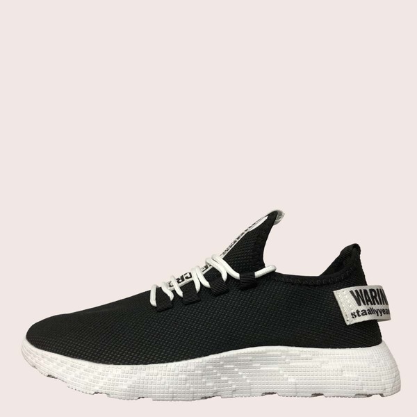 

Men Letter Graphic Lace-up Decor Sneakers, Black and white