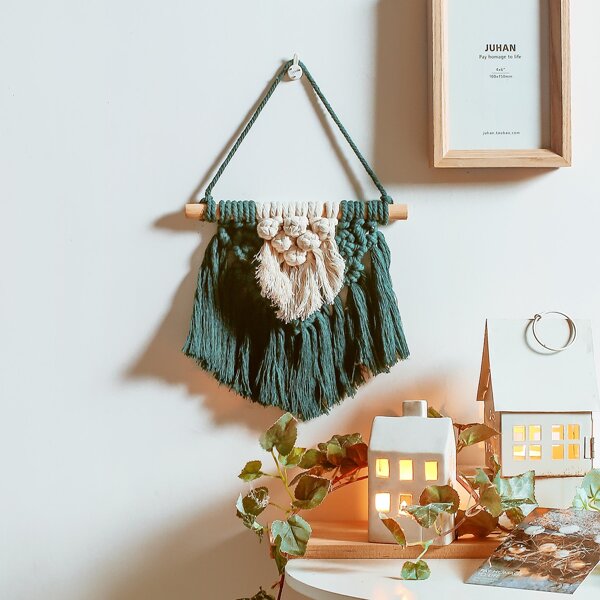 

1pc Woven Tassel Wall Hanging, Dark green