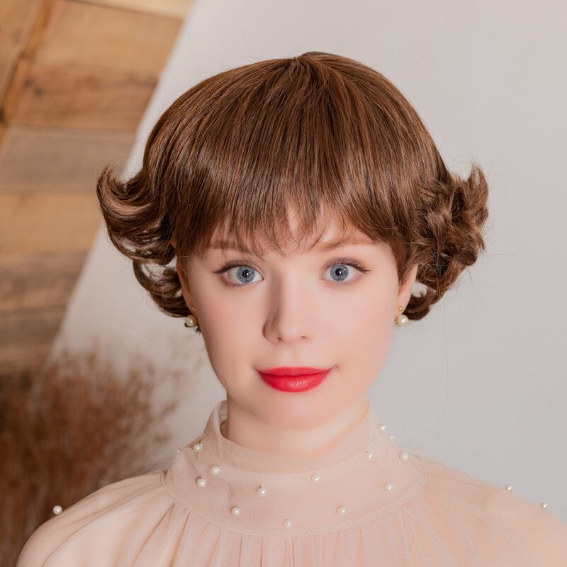 

Natural Short Curly Wig With Bangs, Brown