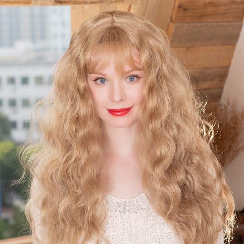

Natural Long Curly Wig With Bangs, Gold