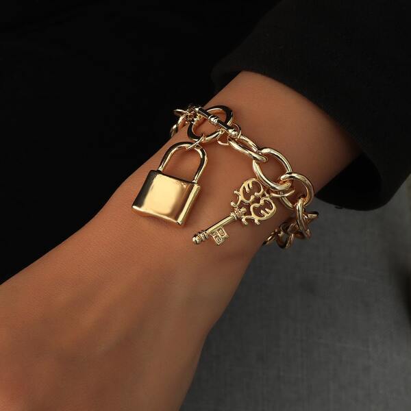 

Lock & Key Decor Chain Bracelet, Gold