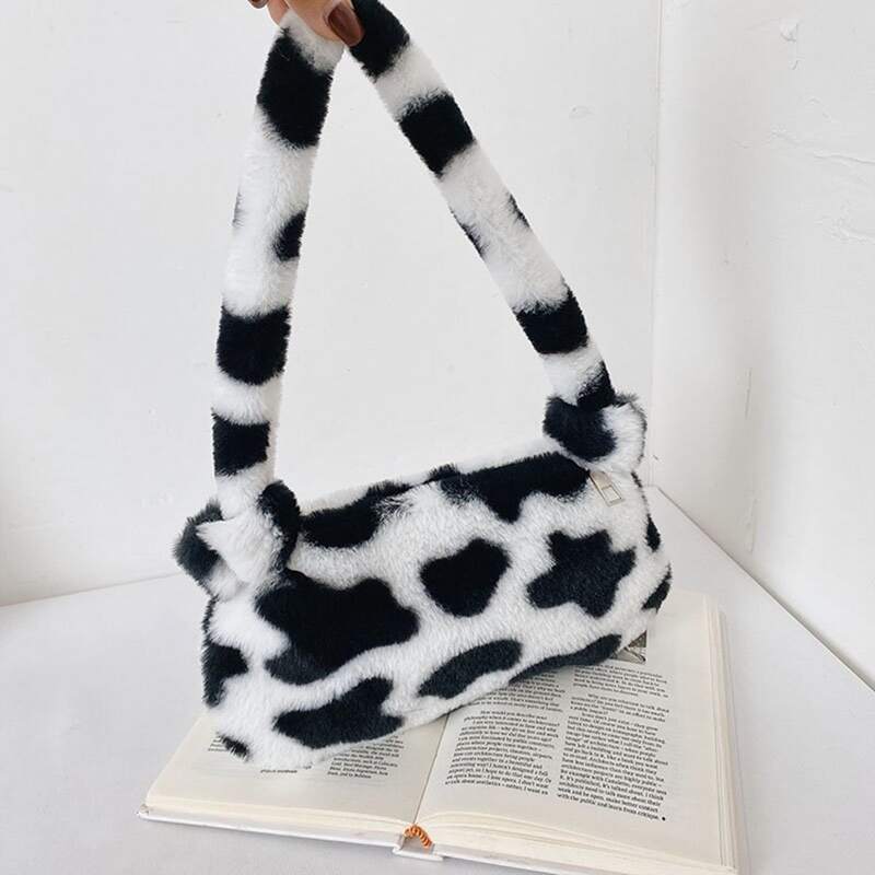 

Cow Print Fluffy Shoulder Bag, Multicolor