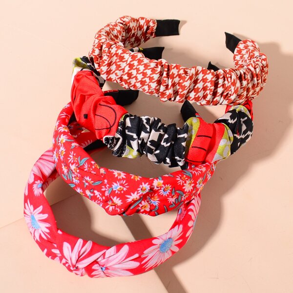 

4pcs Flower Print Hair Hoop, Multicolor