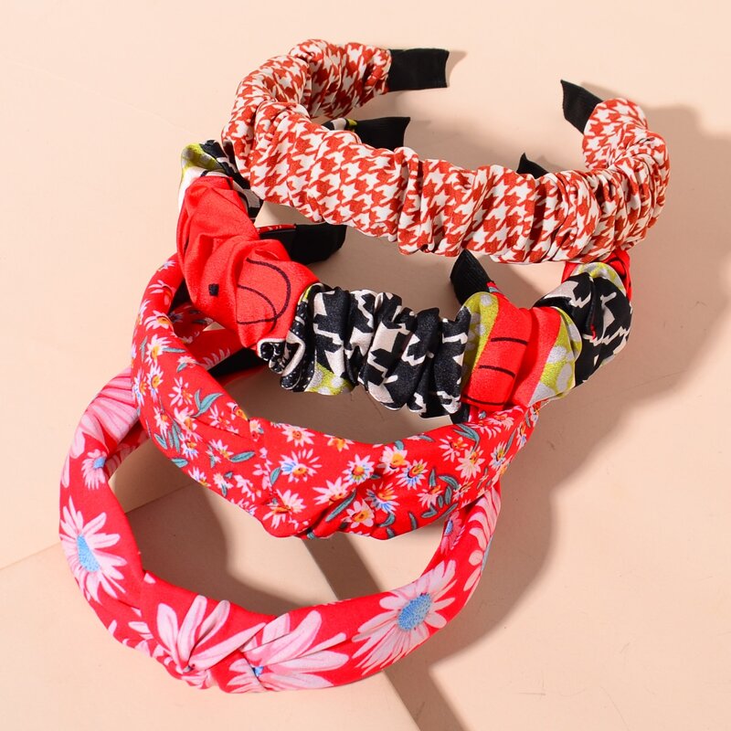 

4pcs Flower Print Hair Hoop, Multicolor