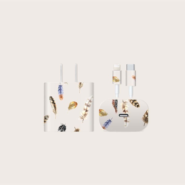 

1sheet Feather Print Charger Head Sticker, Multicolor