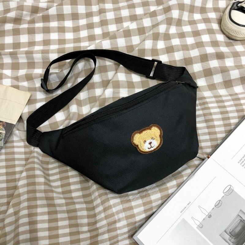 

Cartoon Bear Canvas Fanny Pack, Black