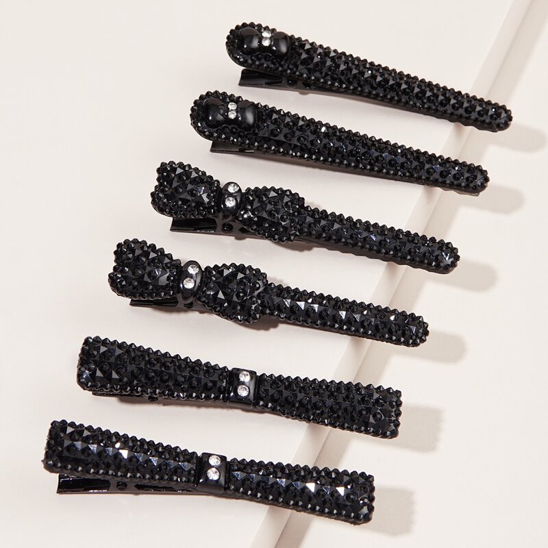 

6pcs Rhinestone Decor Hair Clip, Black