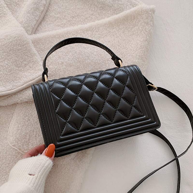 

Quilted Flap Satchel Bag, Black