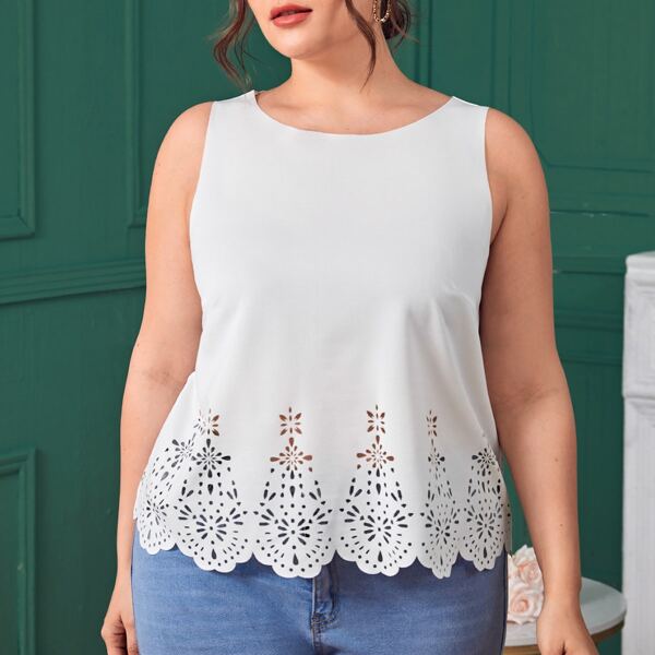 

Plus Laser Cut Hem Tank Top, White